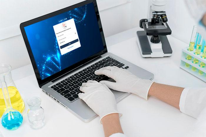 Scientists using laboratory management software